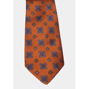 David Donahue Tie Silk Orange Purple Woven Italy Handmade USA Long 3.5"W Long